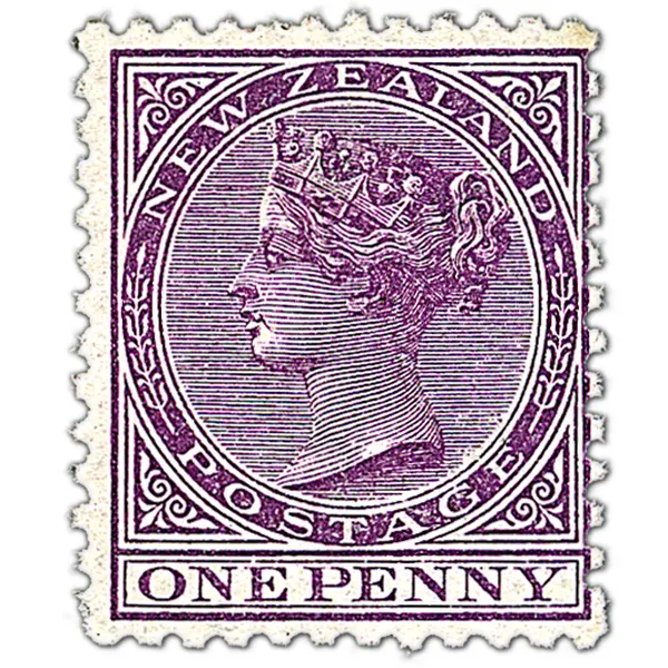 Purple One Penny Stamp with Queen's Profile