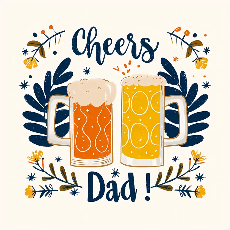 Cheers Dad Beer Mugs with Floral Design