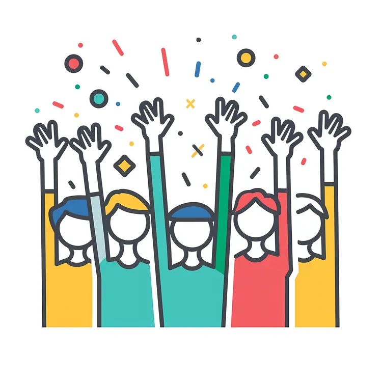 Group Celebration with Confetti