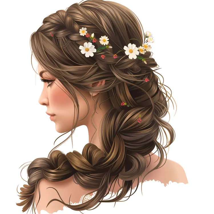Brown Hair with Flowers