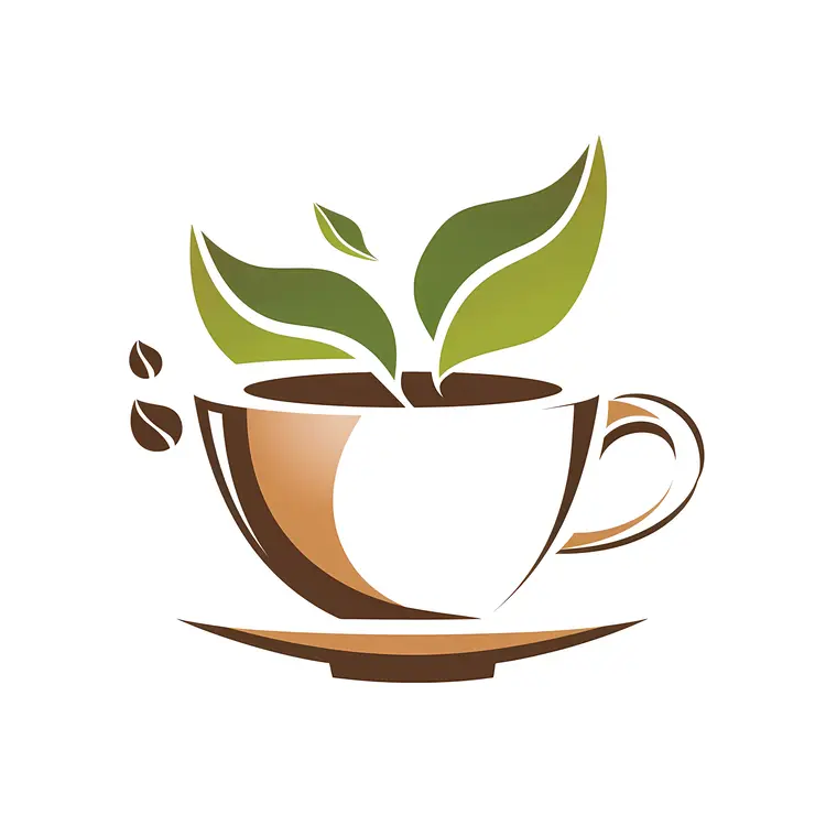 Coffee Cup with Green Leaves and Beans