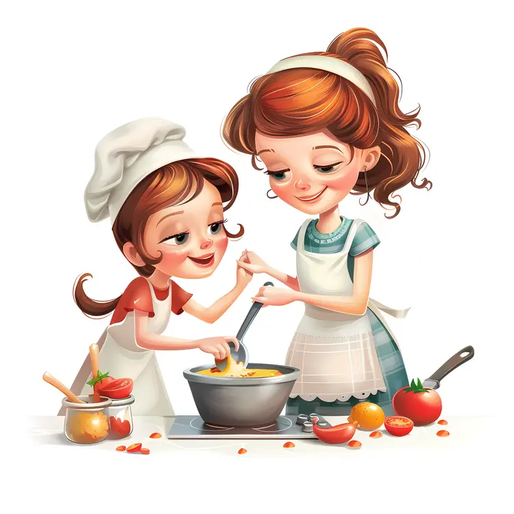 Mother and Daughter Cooking Together