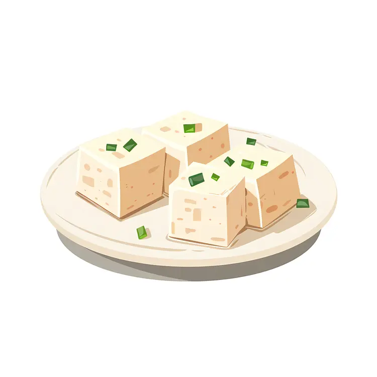 Tofu Cubes with Chives on Plate