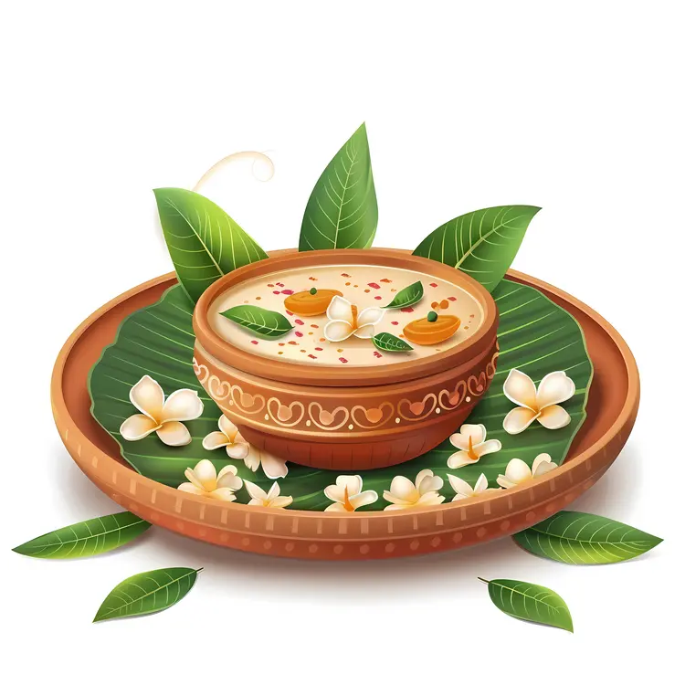 Traditional Ugadi Bowl with Leaves and Flowers