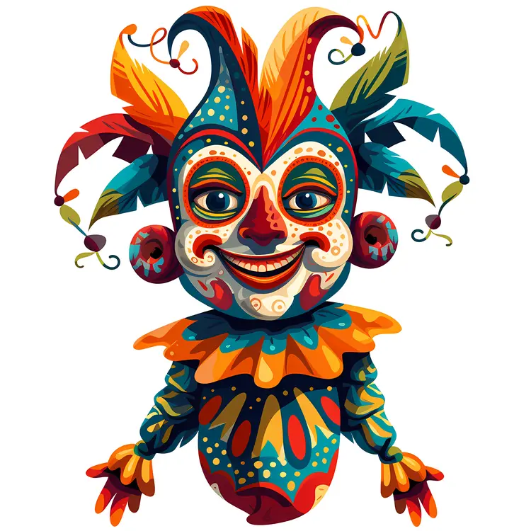 Colorful Jester Doll with Feathers