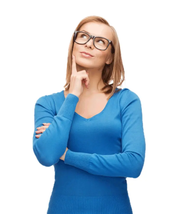 Woman in Blue Sweater Thinking
