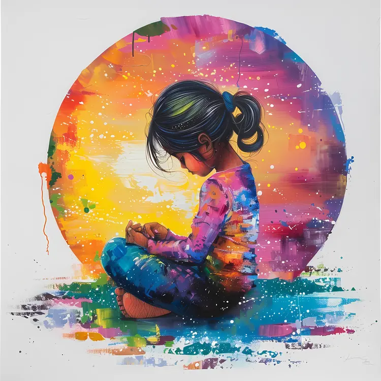 Girl Sitting in Colorful Circle