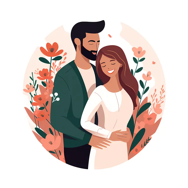 Romantic Couple with Flowers Illustration