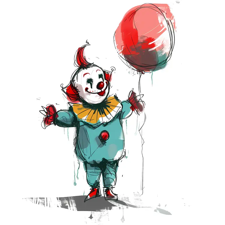 Colorful Clown with Red Balloon