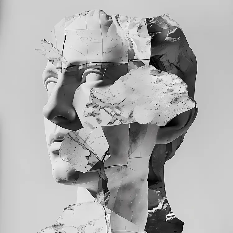 Fragmented Marble Sculpture with Abstract Design