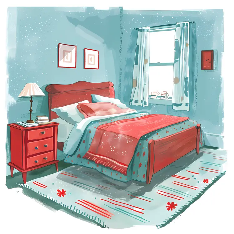 Cozy Red and Blue Bedroom