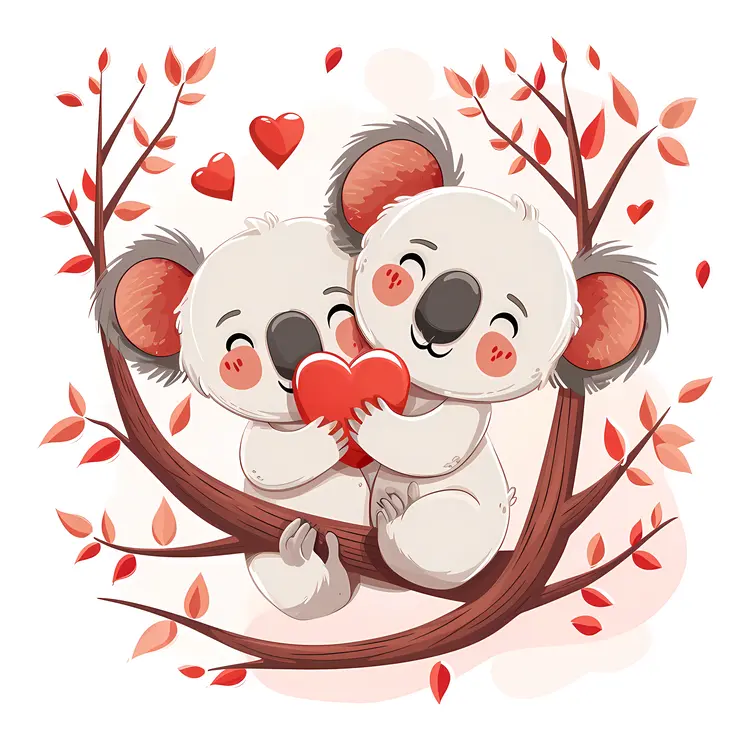 Cute Koalas Holding Heart on Tree