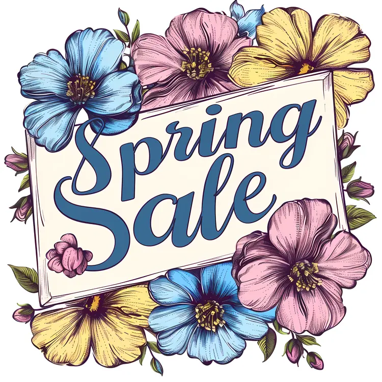 Spring Sale Banner with Pastel Flowers