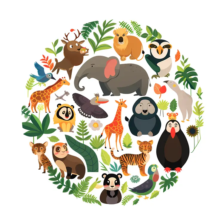 Diverse Wildlife Animals Illustration
