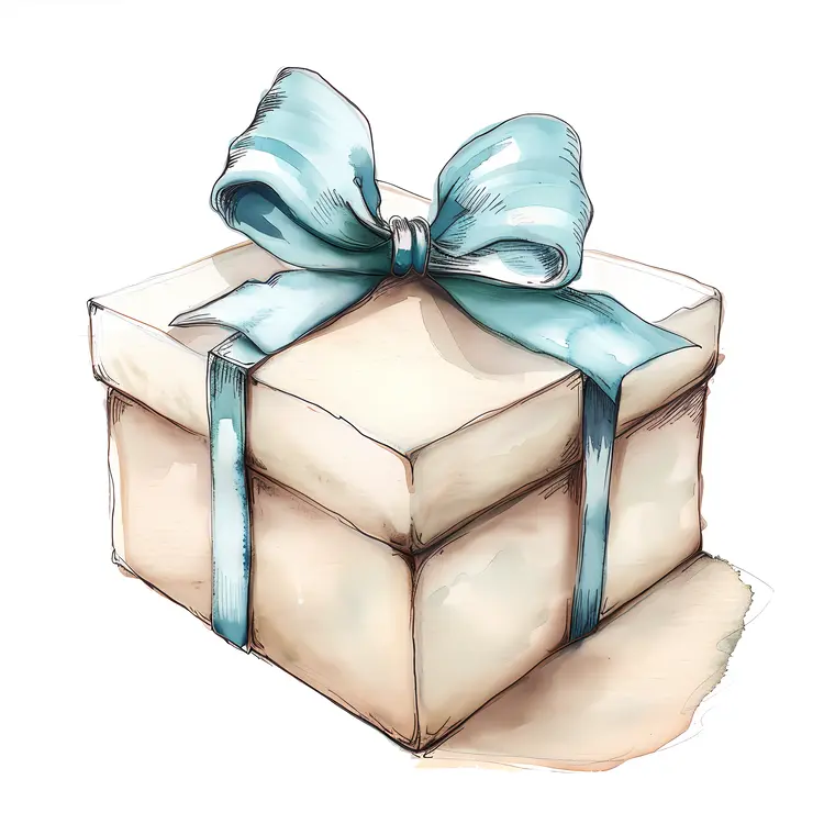 Cream Gift Box with Blue Ribbon