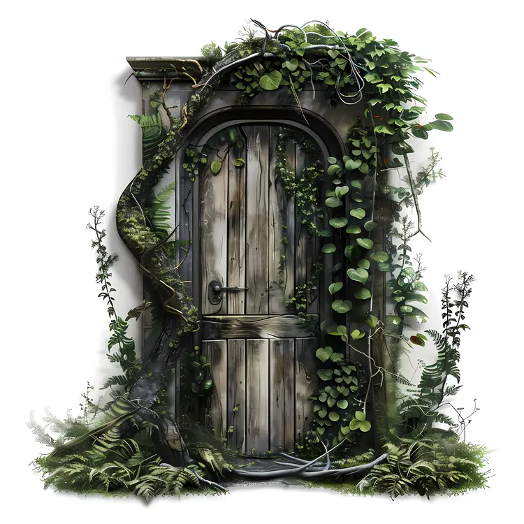 Wooden Door with Vines