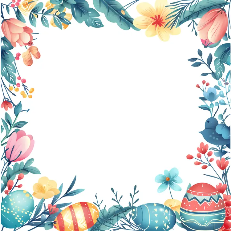 Colorful Easter Eggs with Floral Border