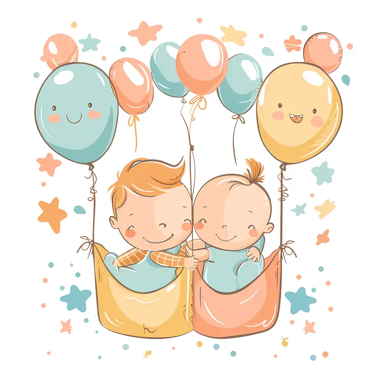 Two Cute Babies with Colorful Balloons
