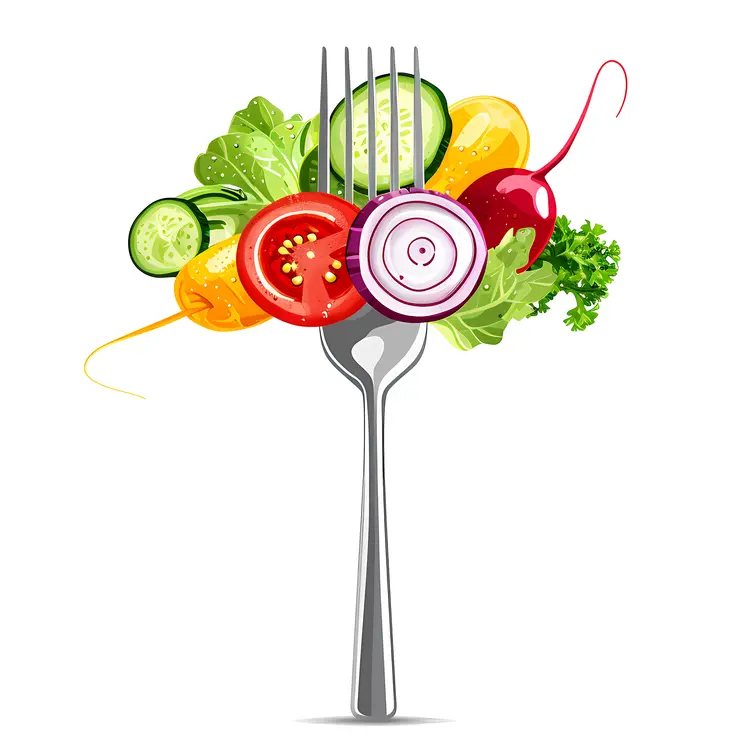 Nutritious Salad on Fork with Fresh Vegetables