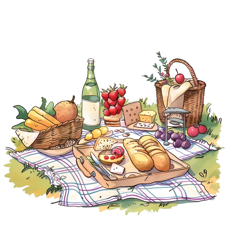 Assorted Picnic Food on a Blanket