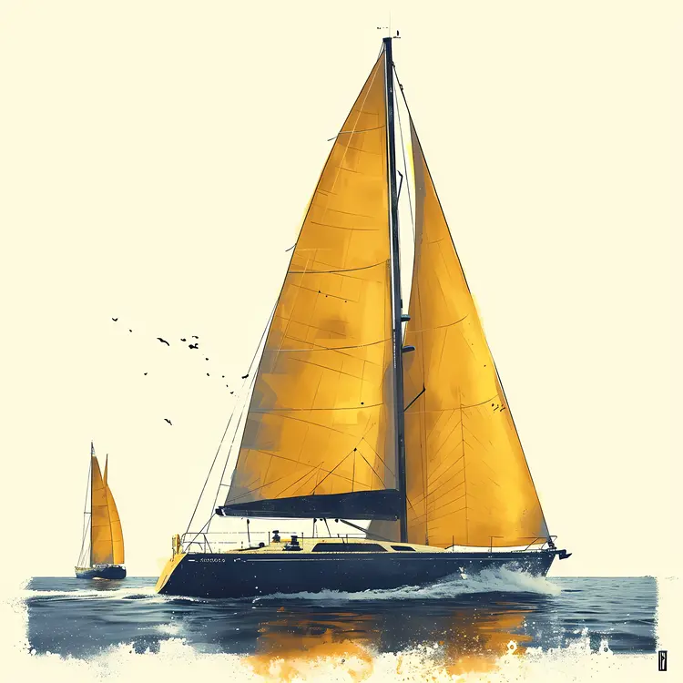 Sailboat with Yellow Sail on the Ocean