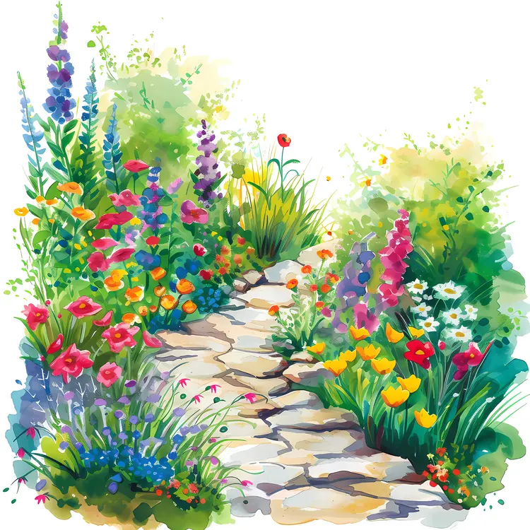 Stone Path with Colorful Flowers