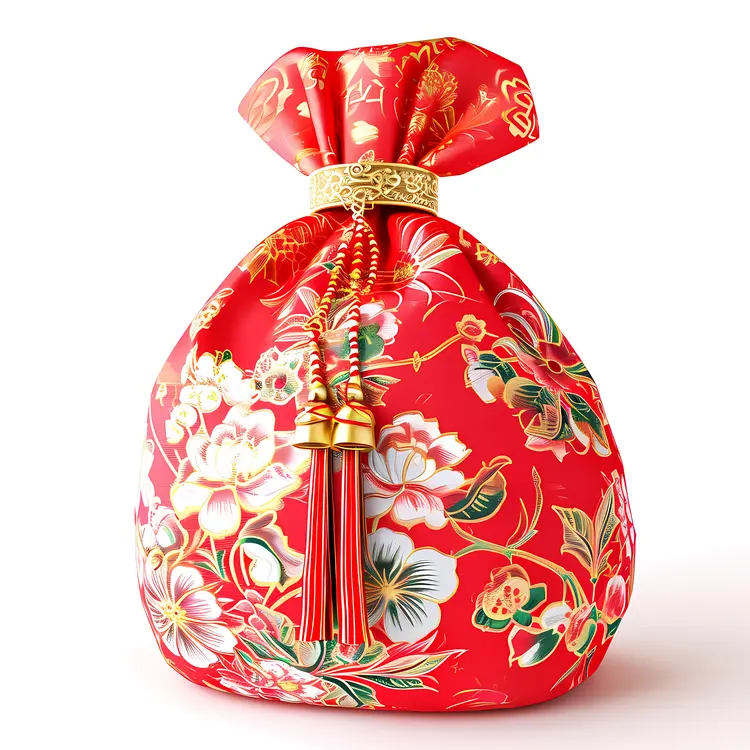 Red Floral Drawstring Bag