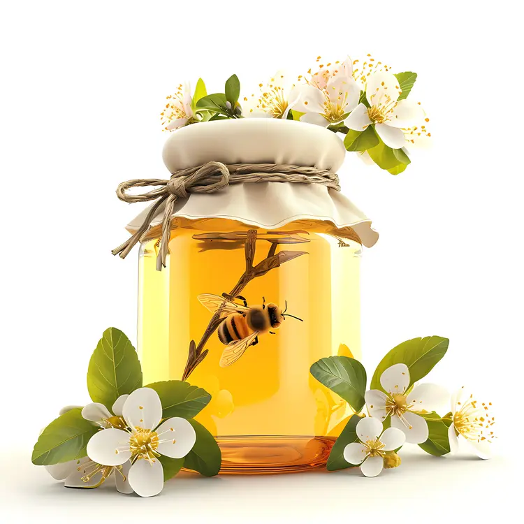 Honey Jar with Bees and Flowers
