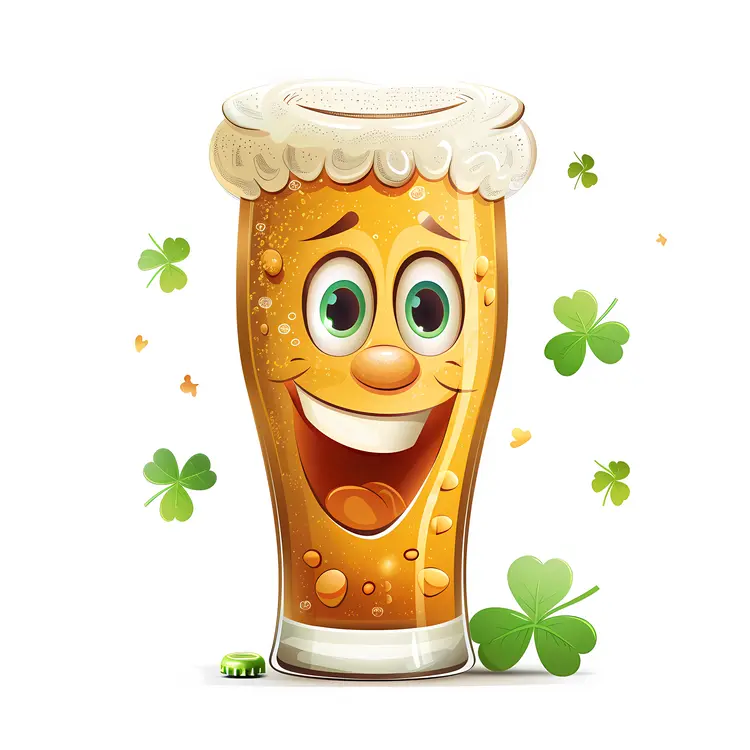 Smiling Beer Glass with Clovers
