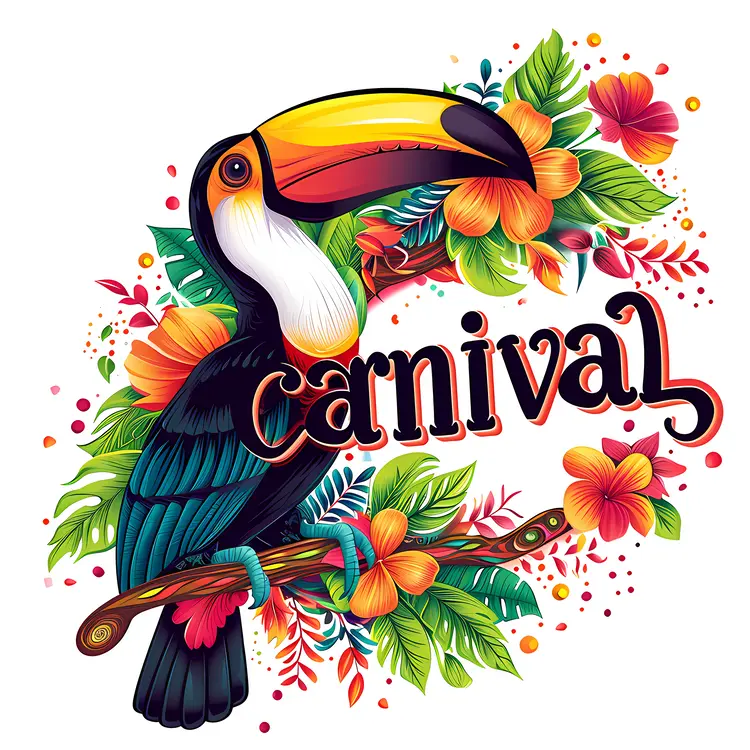 Vibrant Toucan and Flowers for Carnival