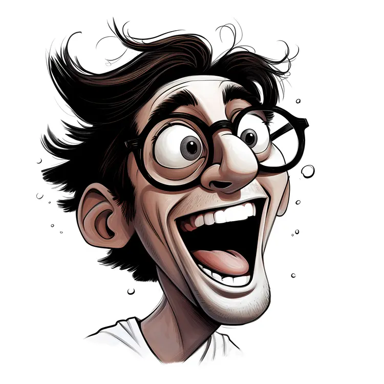 Laughing Man with Glasses Cartoon Character