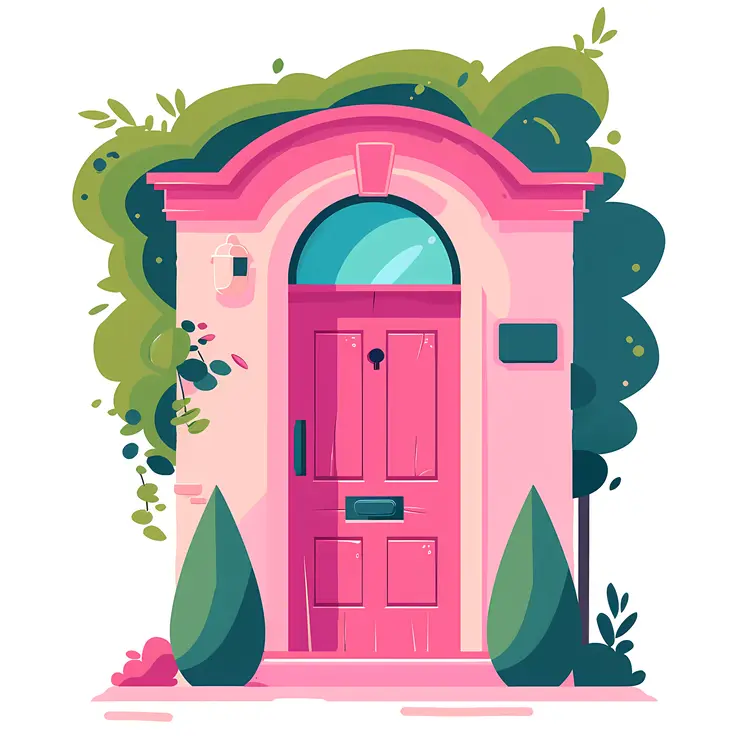 Pink Door with Greenery