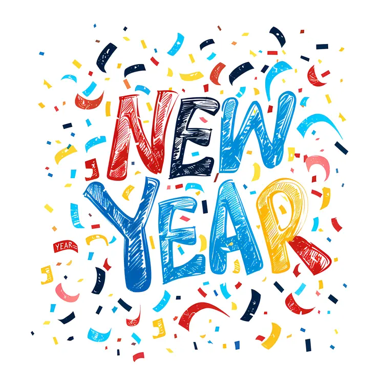 Colorful New Year Celebration with Confetti