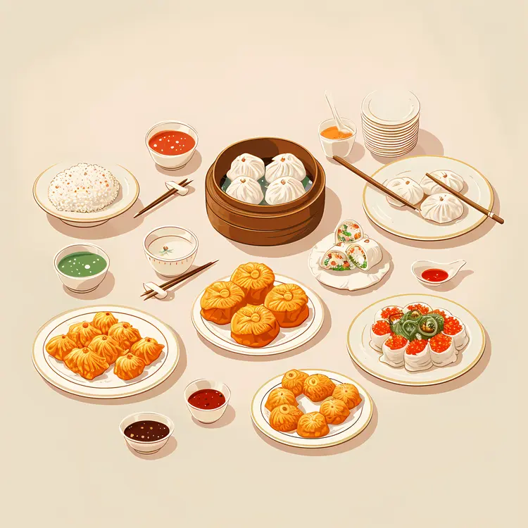 Variety of Dim Sum Dishes