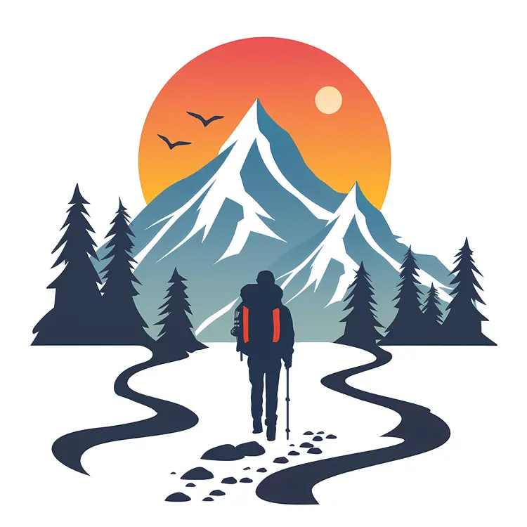 Hiker with Backpack in Mountains