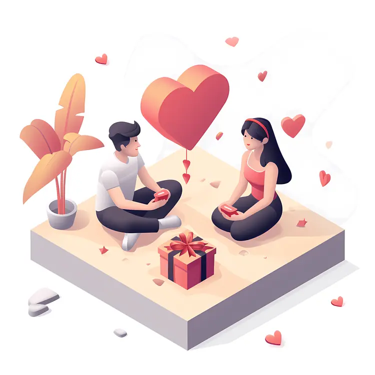 Couple with Gift Illustration