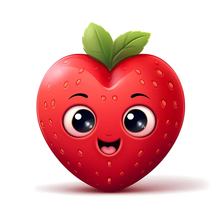 Adorable Red Strawberry with Green Leaves
