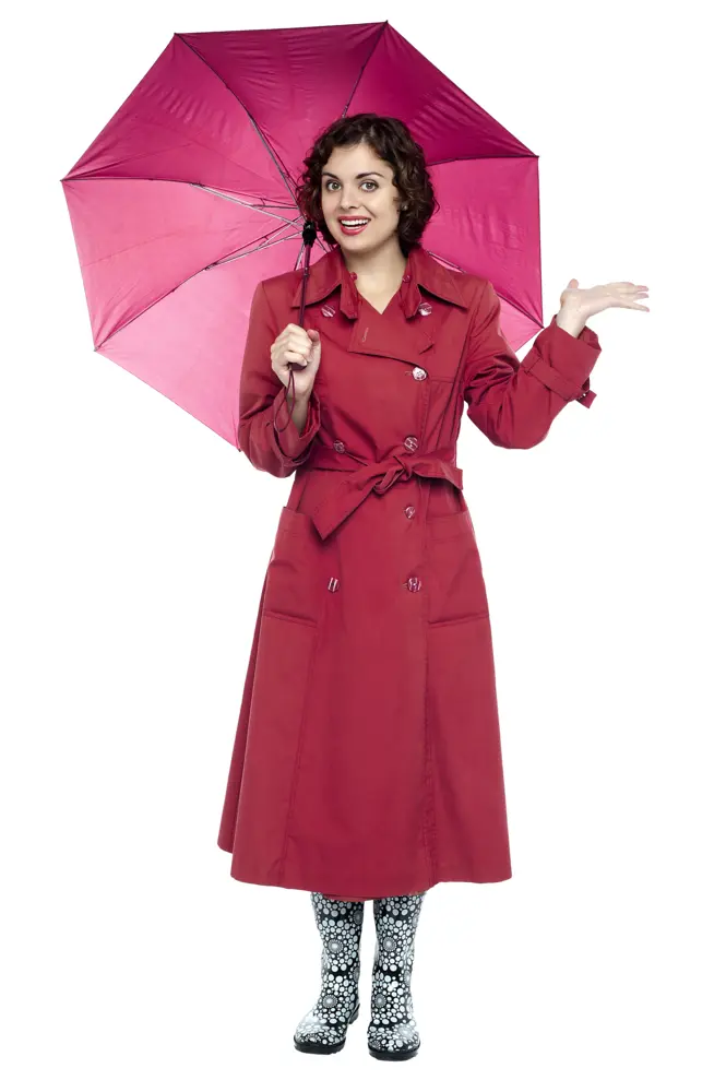Woman in Red Coat with Pink Umbrella