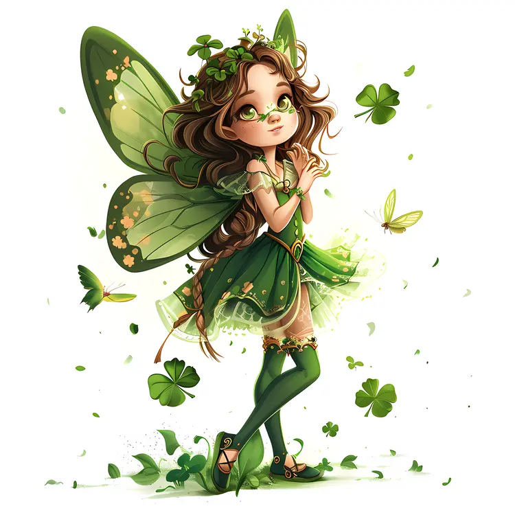 Green Fairy with Wings and Dress