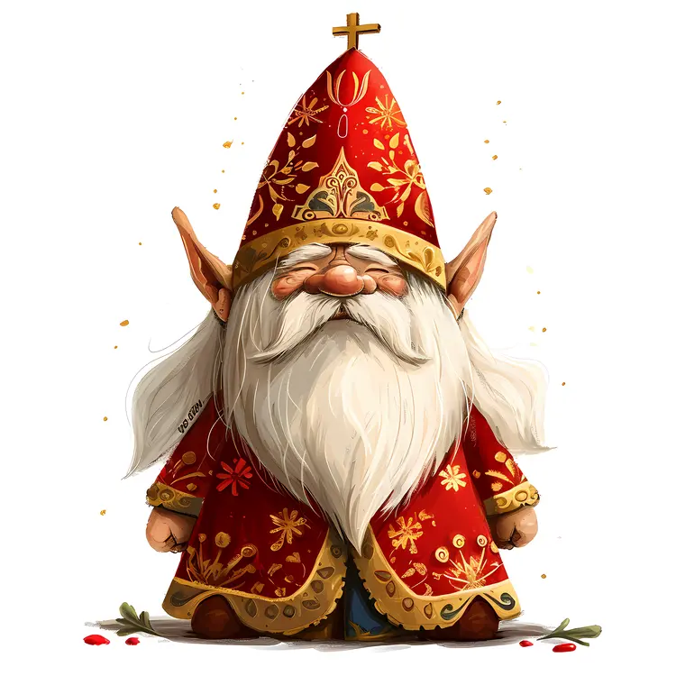 Gnome in Red Robe with Cross