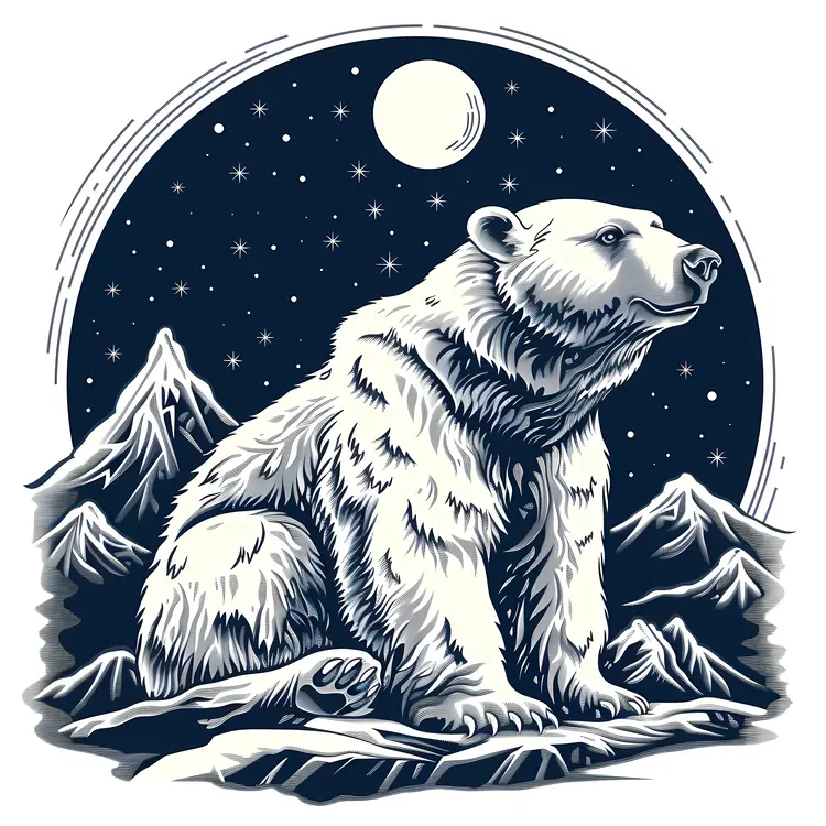 Polar Bear Under the Moon Illustration