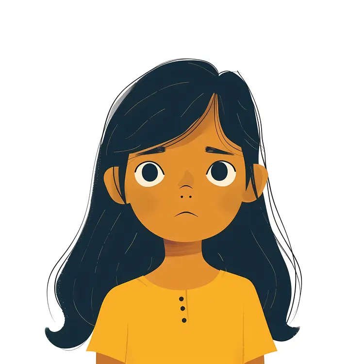 Sad Girl in Yellow Shirt Illustration