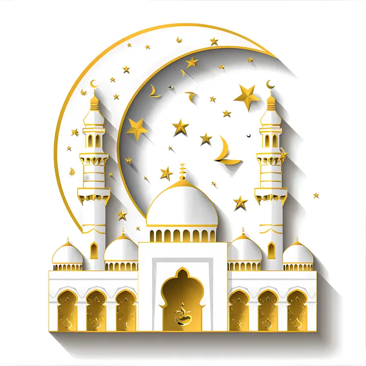 Golden Mosque with Stars and Crescent Moon