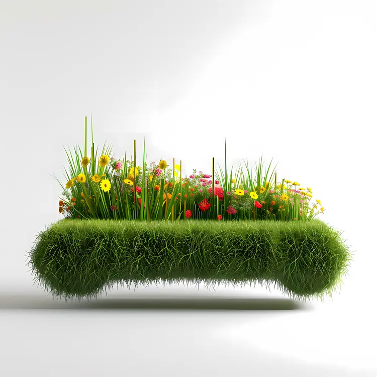 Grass Bench with Colorful Flowers