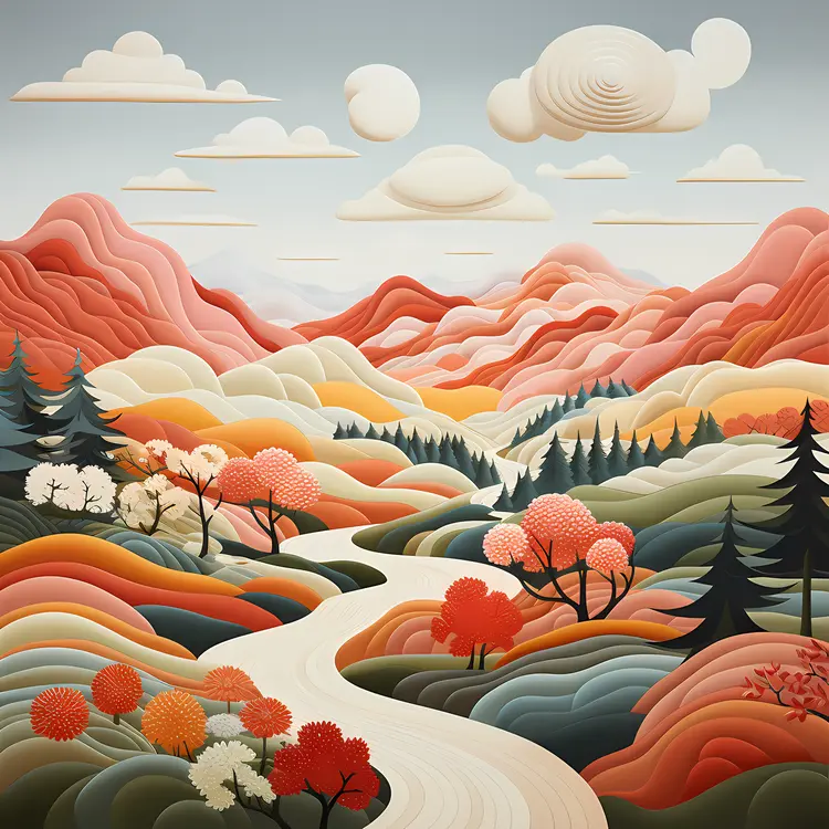 Colorful Landscape with Mountains and River
