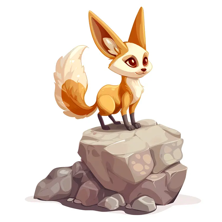 Cute Fennec Fox Standing on Rock