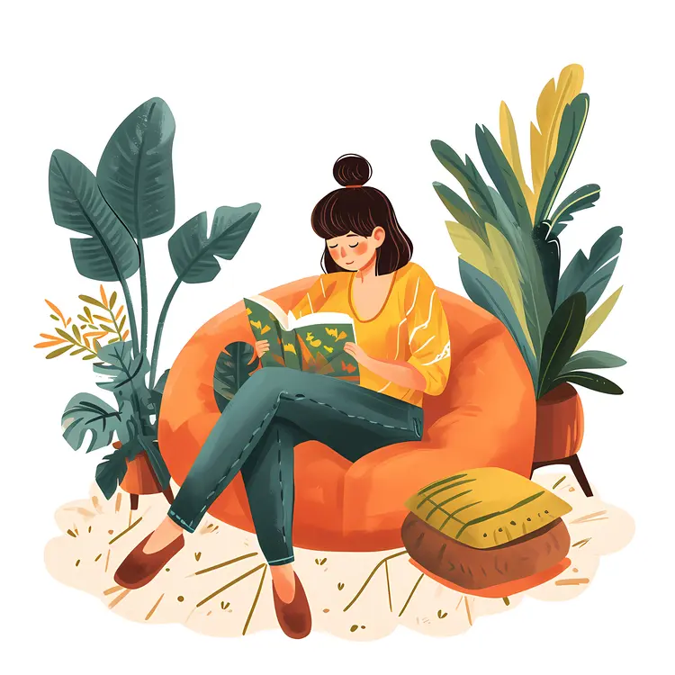 Girl Reading Book on Bean Bag