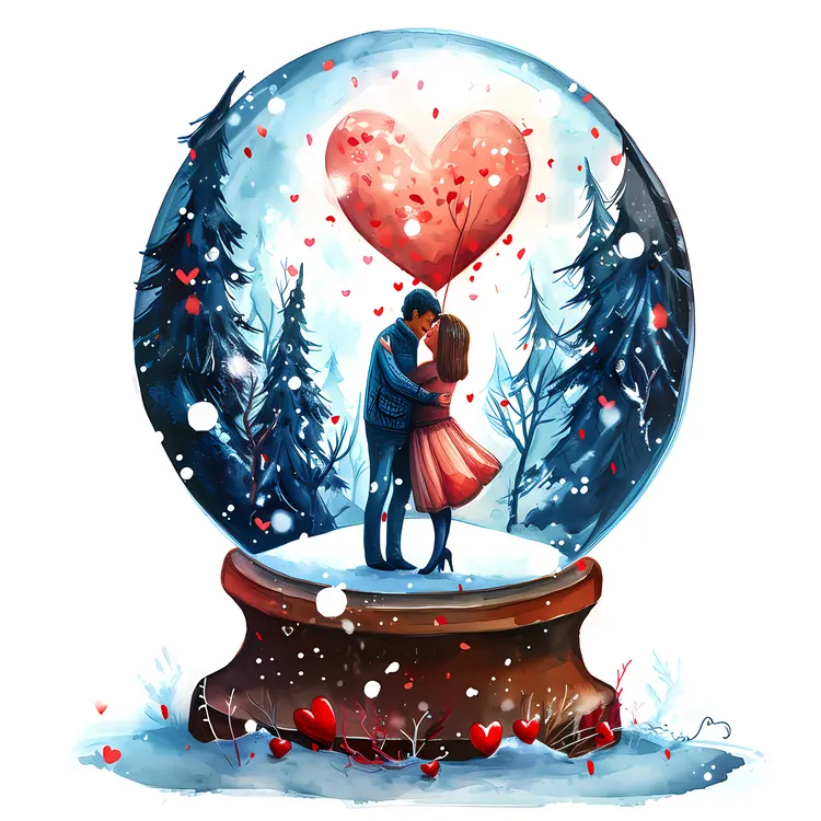 Heart Couple in Snow Globe