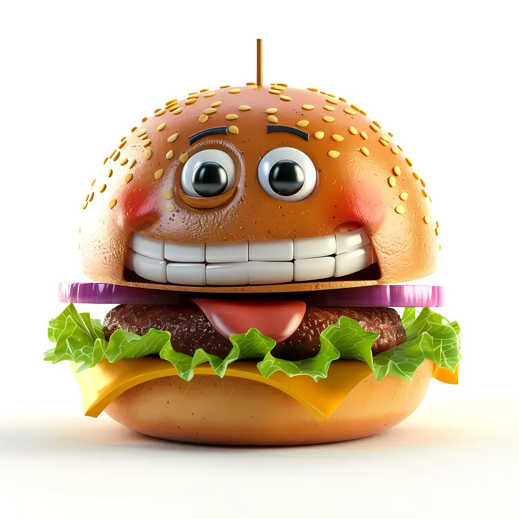Cartoon Burger with Happy Face