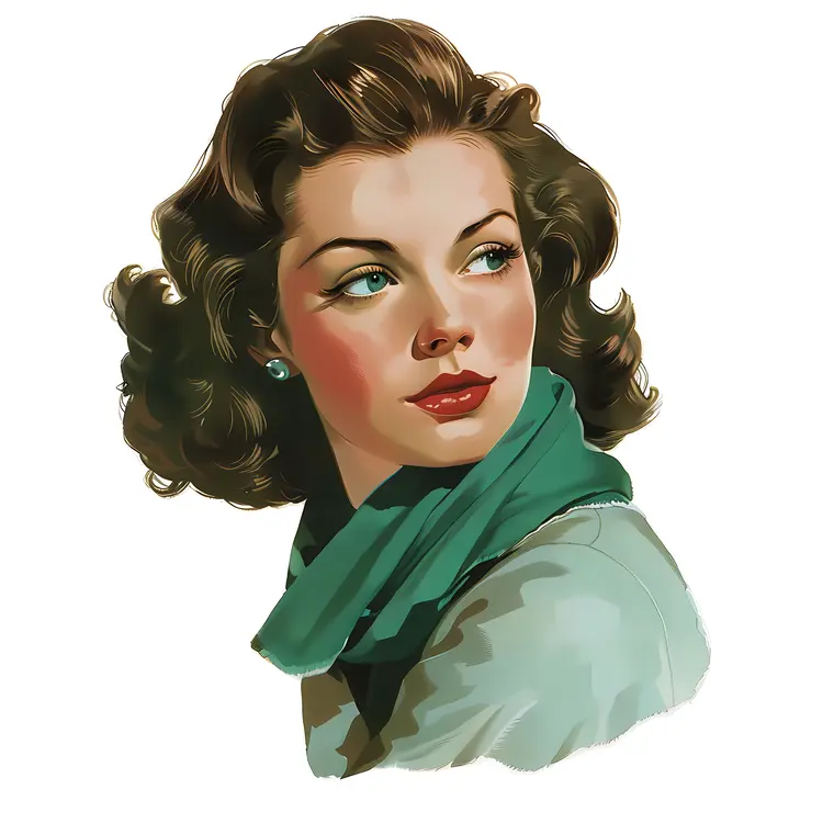 Vintage Woman in Green Scarf